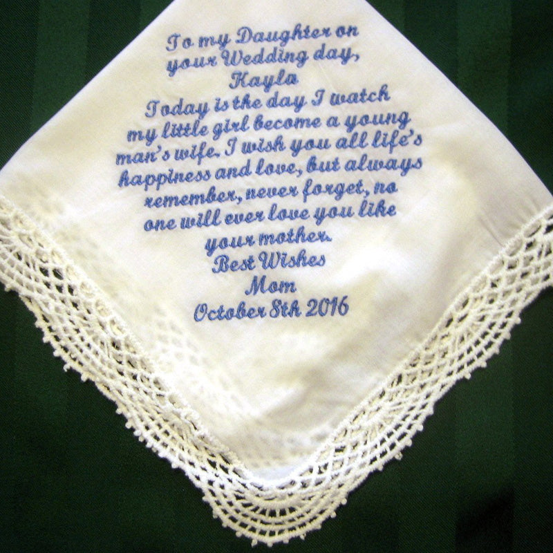 Handkerchief for mom on wedding day hot sale