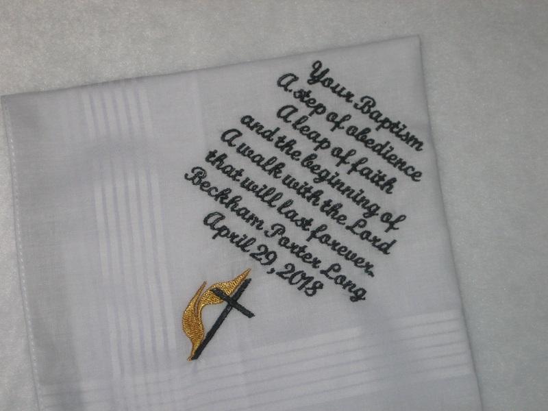Baptism Handkerchief with Methodist Cross. Personalized Baptism Handkerchief,214