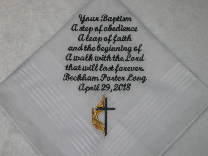 Baptism Handkerchief with Methodist Cross. Personalized Baptism Handkerchief,214