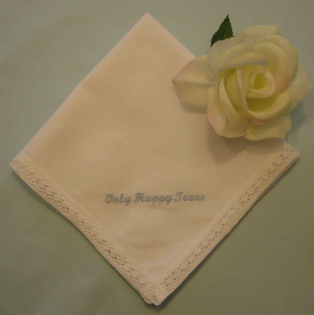 6 Only Happy Tears handkerchiefs for wedding favors. Bridesmaid favors bridal party favors 199x