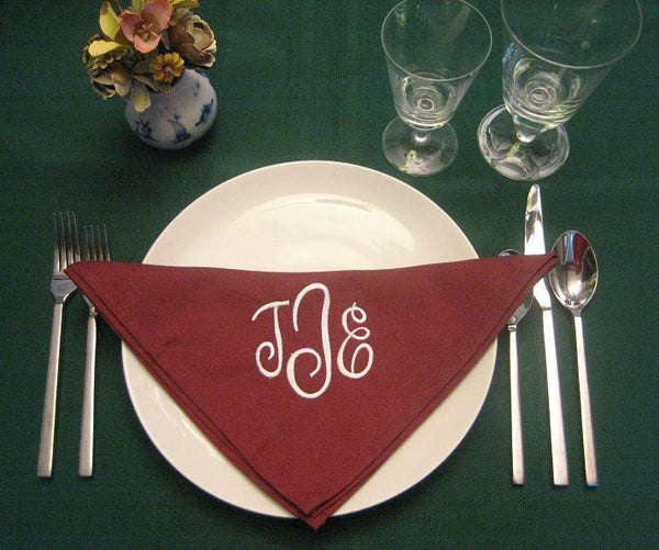 12 Monogrammed cranberry dinner napkins. FREE shipping in the US