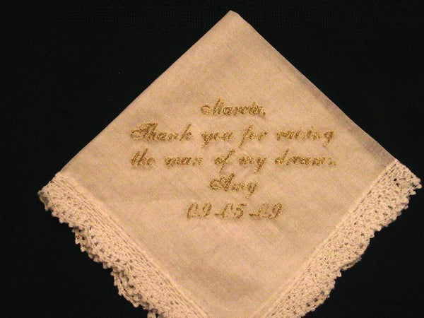 Wedding Hanky with Gold Metalic Thread # 2 Mother of the bride