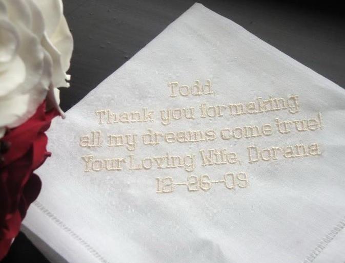 Personalized Wedding Gift- Wedding Linen Handkerchief with Gift Box 7B