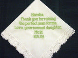 Embroidered Mother of the Groom Gift Handkerchief, Personalized Hankie 8B