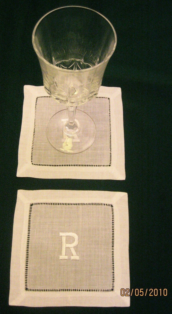 Personalized Bar Napkins - White embroidered 6x6in. cocktail napkins