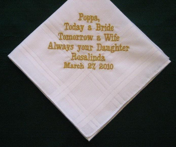 For Papa with gold thread 22B Personalized Wedding Handkerchief Father of the Bride