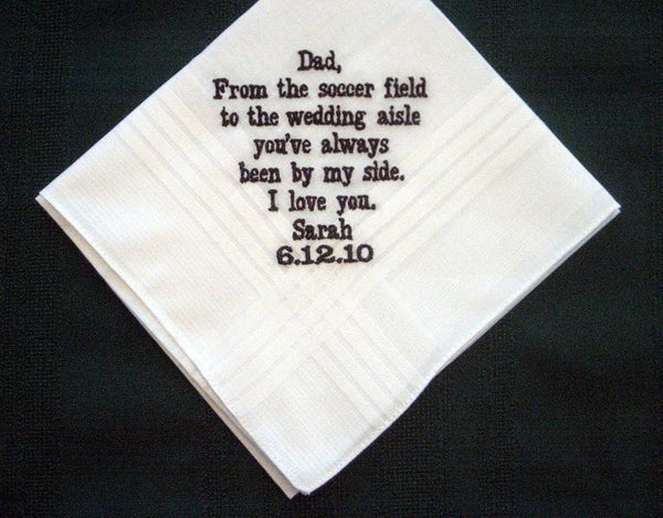 Embroidered Father of the Bride Handkerchief Gift, Groomsmen  Personalized Hankie 144B