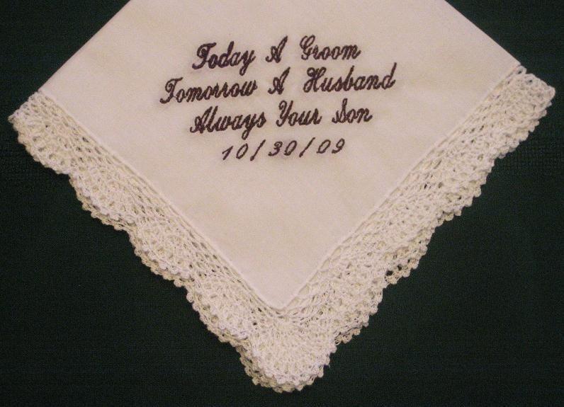 Mother of the Groom Gift Personalized Wedding Handkerchief with gift box 55S and shipping in the US