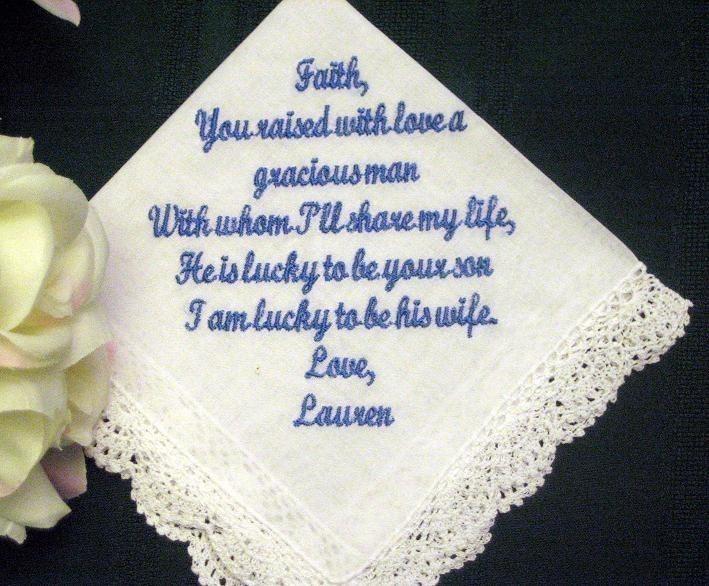 Bride to Mother of the Groom 10S bridal hanky  Personalized Wedding Handkerchief