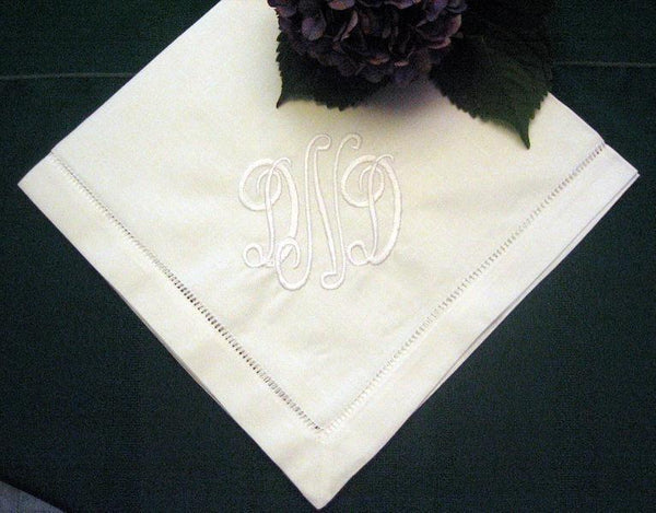 Monogrammed Napkins -Hemstitched Linen Dinner Napkin Set of 12-Cloth napkins