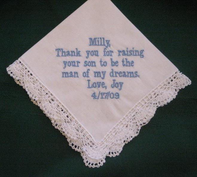 Mother of the Groom with Gift Box 87B with shipping in the US Personalized Wedding Handkerchief