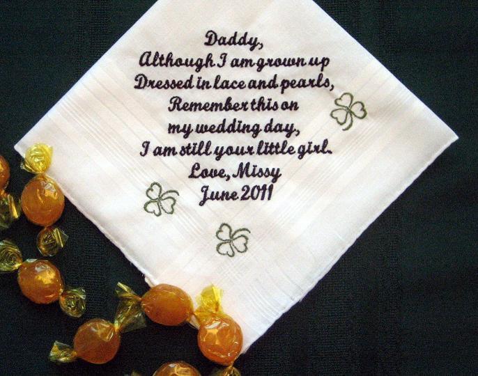 Dad with Clovers from the Bride  105S  Personalized Wedding Handkerchief father of the Bride