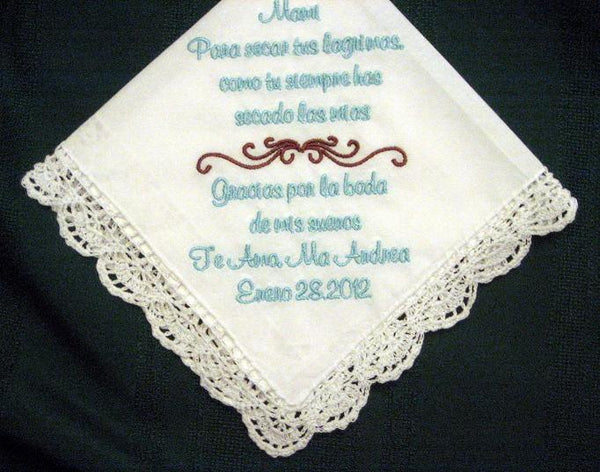 Mother of Bride in Spanish 120S Personalized Wedding Handkerchief