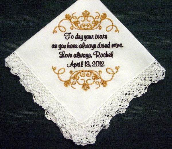Embroidered Mother of the Bride Gift,Handkerchie, Wedding Handkerchief 125S