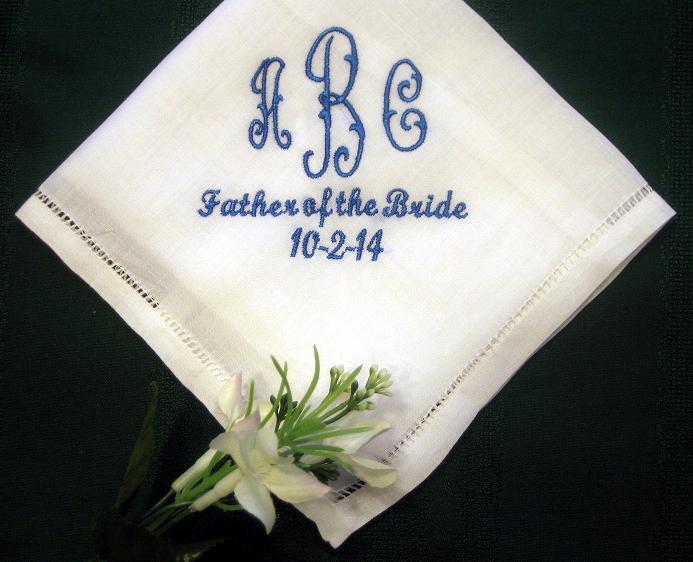 Mens Monogrammed Linen Wedding Handkerchief 147S gift, embroidered
