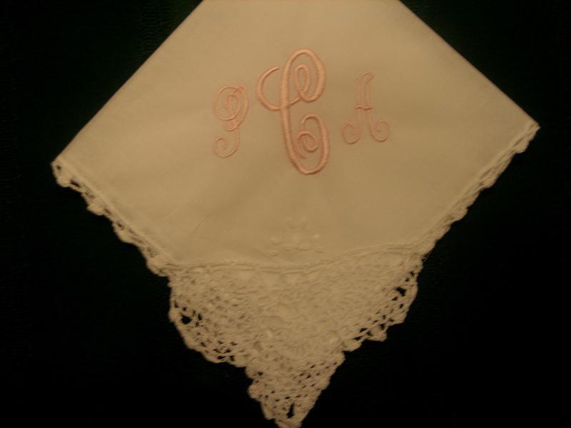 Personalized Wedding Handkerchief with corner lace and Initials  149S