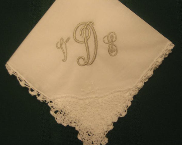 Personalized Wedding Handkerchief with corner lace and Initials  149S