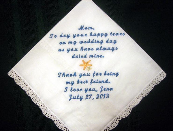 Mother of the Bride with Starfish 148S Personalized Wedding Handkerchief
