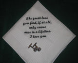 Personalized wedding handkerchief for either the bride or the groom 152S