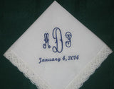 Bridal Handkerchief in Ivory, Personalized Wedding Handkerchief with FREE gift box