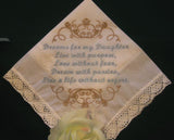 Handkerchief from mother to her daughter. wedding, birthday graduation, 161S