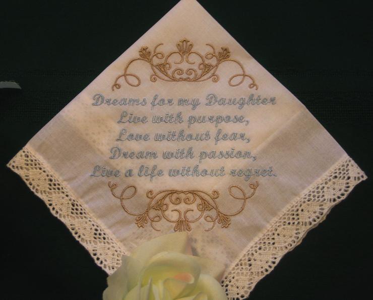 Mother to Daughter Handkerchief, Birthday,Graduation Gift, Embroidered 161S