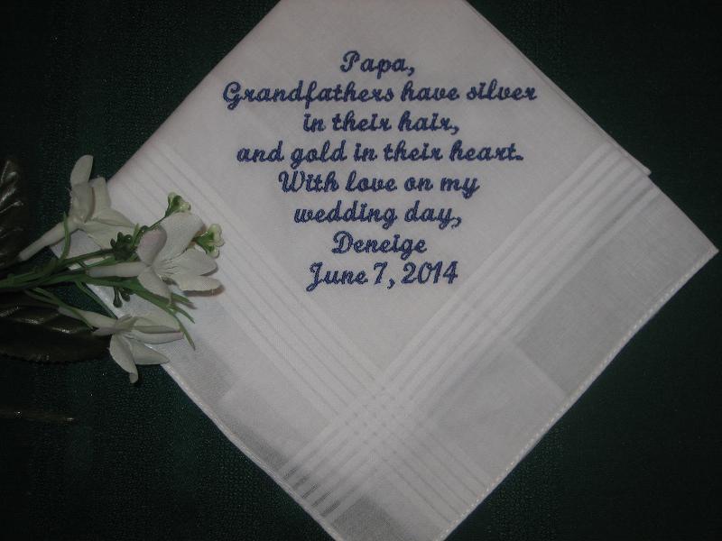 Grandfather 163S with free gift box and FREE shipping in the US. Personalized Wedding Handkerchief