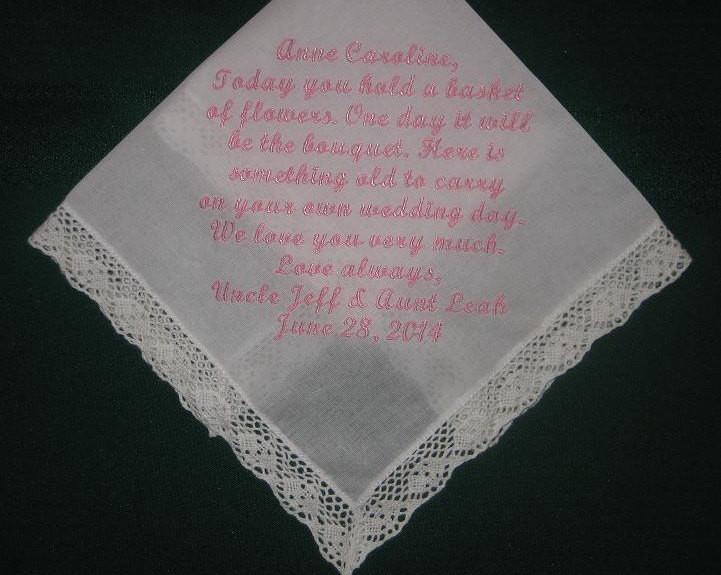 Personalized wedding handkerchief hanky, for your fower girl 167S