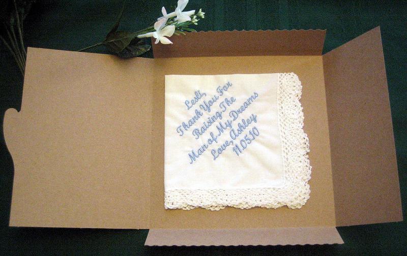 Spanish Wedding Hanky for Mother of the Groom with gold metallic thread with Gift Box 64B