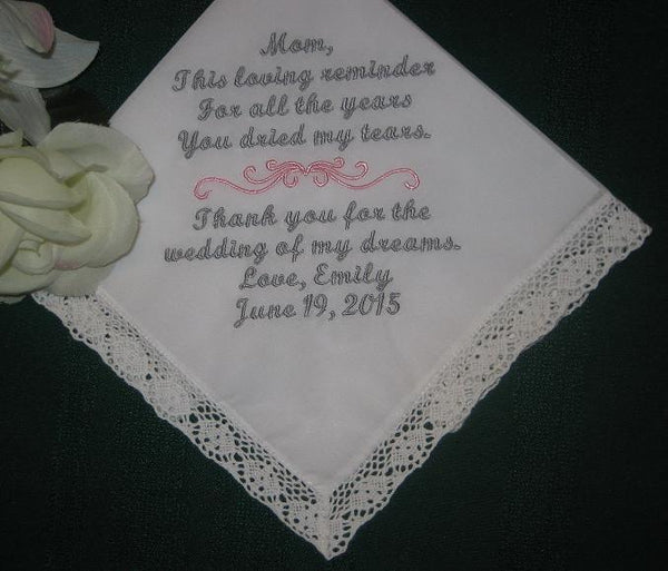 Embroidered Mother of the Bride Gift Handkerchief, 116S