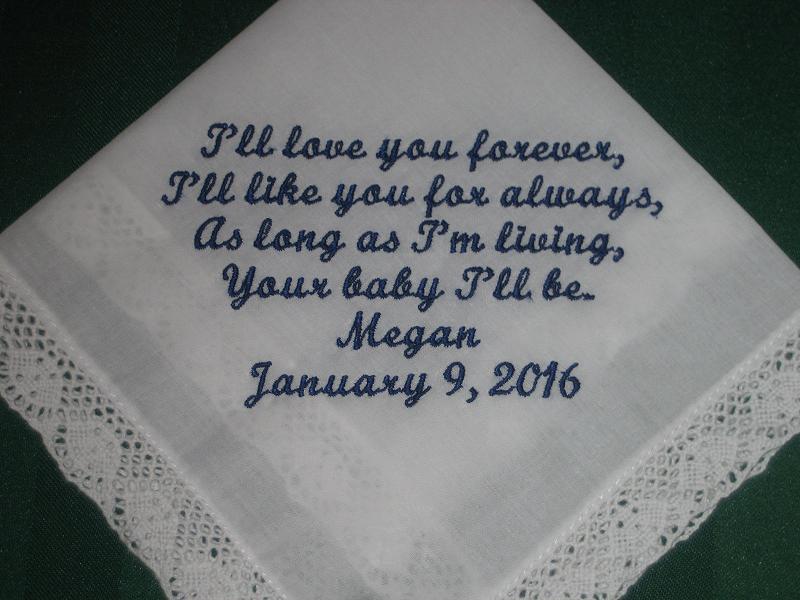 Mother of the Bride Wedding Handkerchief with Gift Box 29S Personalized Wedding Handkerchief