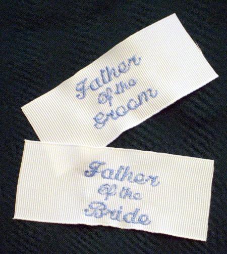 Set of 2 men's wedding tie labels.