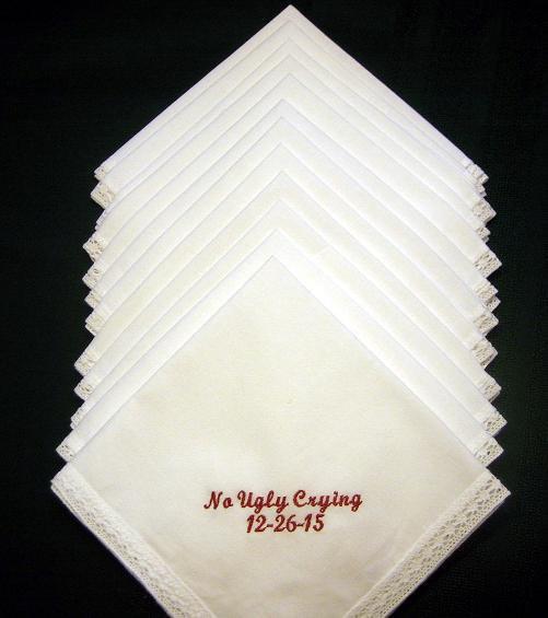Set of 12 Gift Handkerchiefs - Wedding Favors- Wedding Handkerchiefs- Personalized Hankies-199S