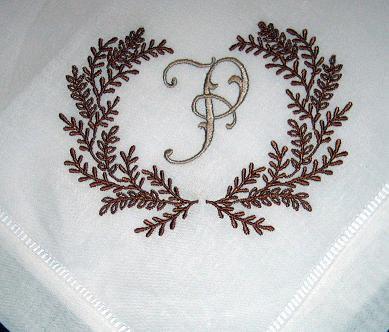 Dinner Napkins white linen hemstitched with wreath design set of 4